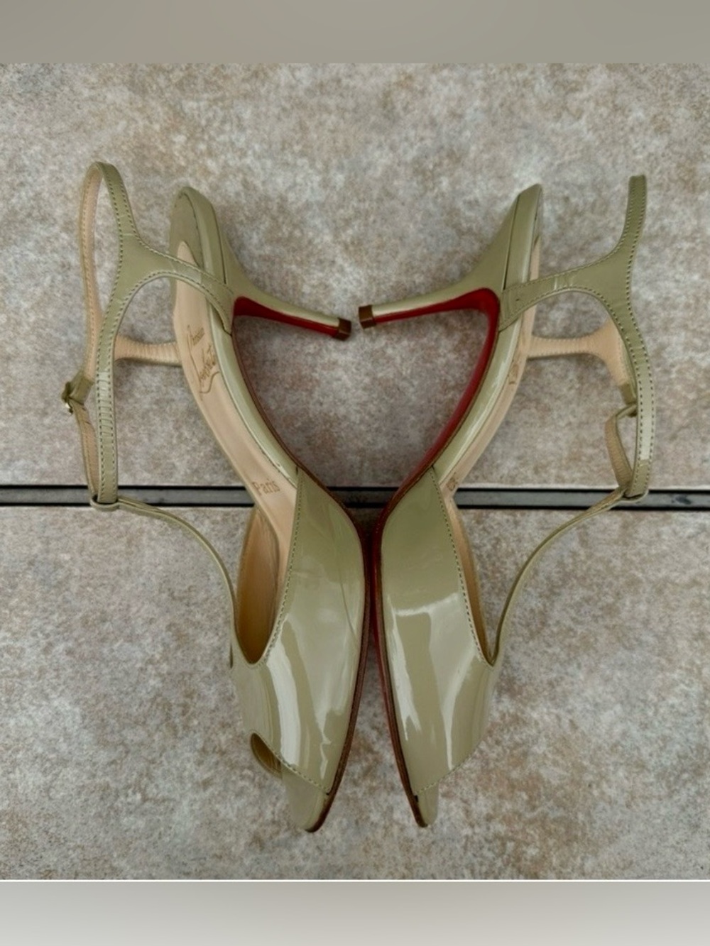Christian Louboutin tan  T-Strap Peep-Toe Slingback Heels - Picture 11 of 15